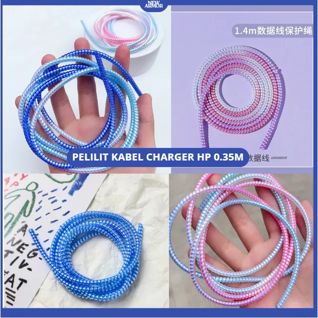 Pelindung Kabel Spiral Warna Metalic 0.35 Meter Cord Protector Color Universal | Bahan Tebal  untuk Kabel Charger HP | Melindungi dari Putus, Kusut & Sobek | Cocok untuk Kabel USB, Earphone, dan Charger | Desain Spiral Fleksibel, Mudah Dipasang & Stylish