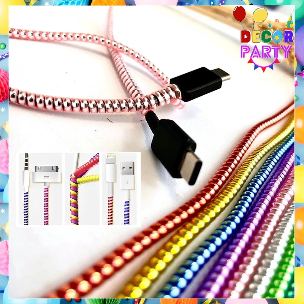 DP Pelindung Cable Warna Metalik Hp Charger Universal Cord Protector Color 1.5 MTR Pelilit Kabel Spiral Warna Metalic 150Cm Lilitan Kabel Headset