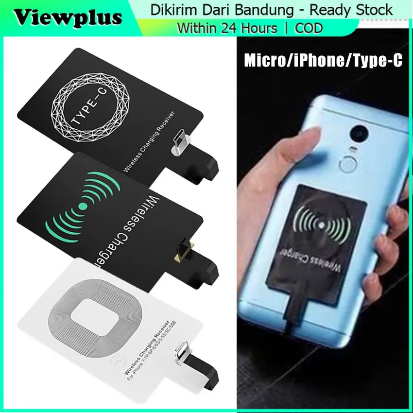 Wireless Charger Receiver Qi Fast Charging Adapter Qi Chip Charger Wireless Ultra Tipis Kompatibel Android/Ios/Type C