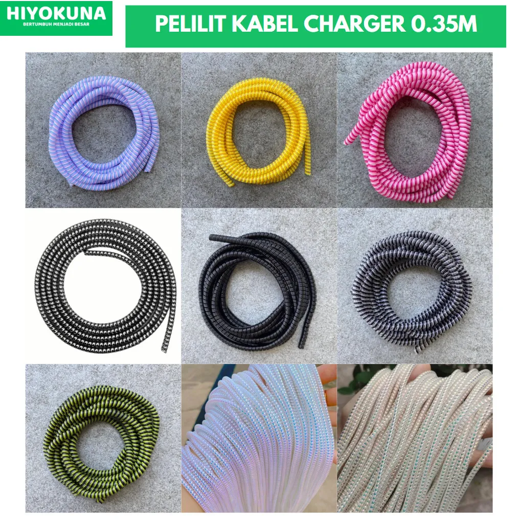 Pelindung Kabel Spiral Warna Metalic 0.35 Meter Cord Protector Color Universal | Bahan Tebal  untuk Perlindungan Kabel HP & Charger | Mencegah Kabel Putus, Sobek, dan Kusut Cocok untuk Kabel USB, Earphone, dan Peralatan Elektronik  Desain Spiral Stylish