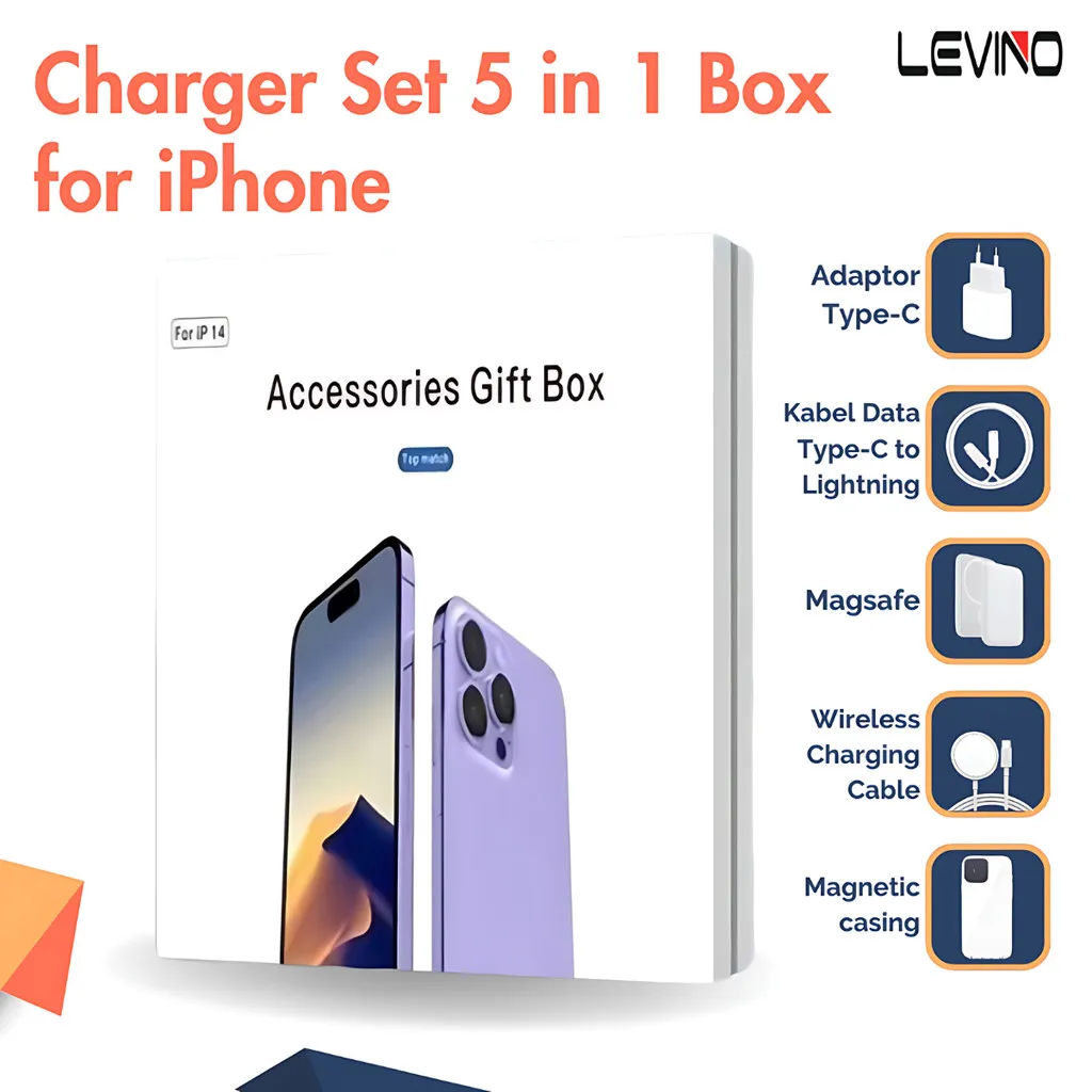 GIFT BOX iP Wireless Magnetic Charging Set 5in1 Wireless Charging / Adapter PD 20W Charger for iP 11/12/13/14 Pro Max