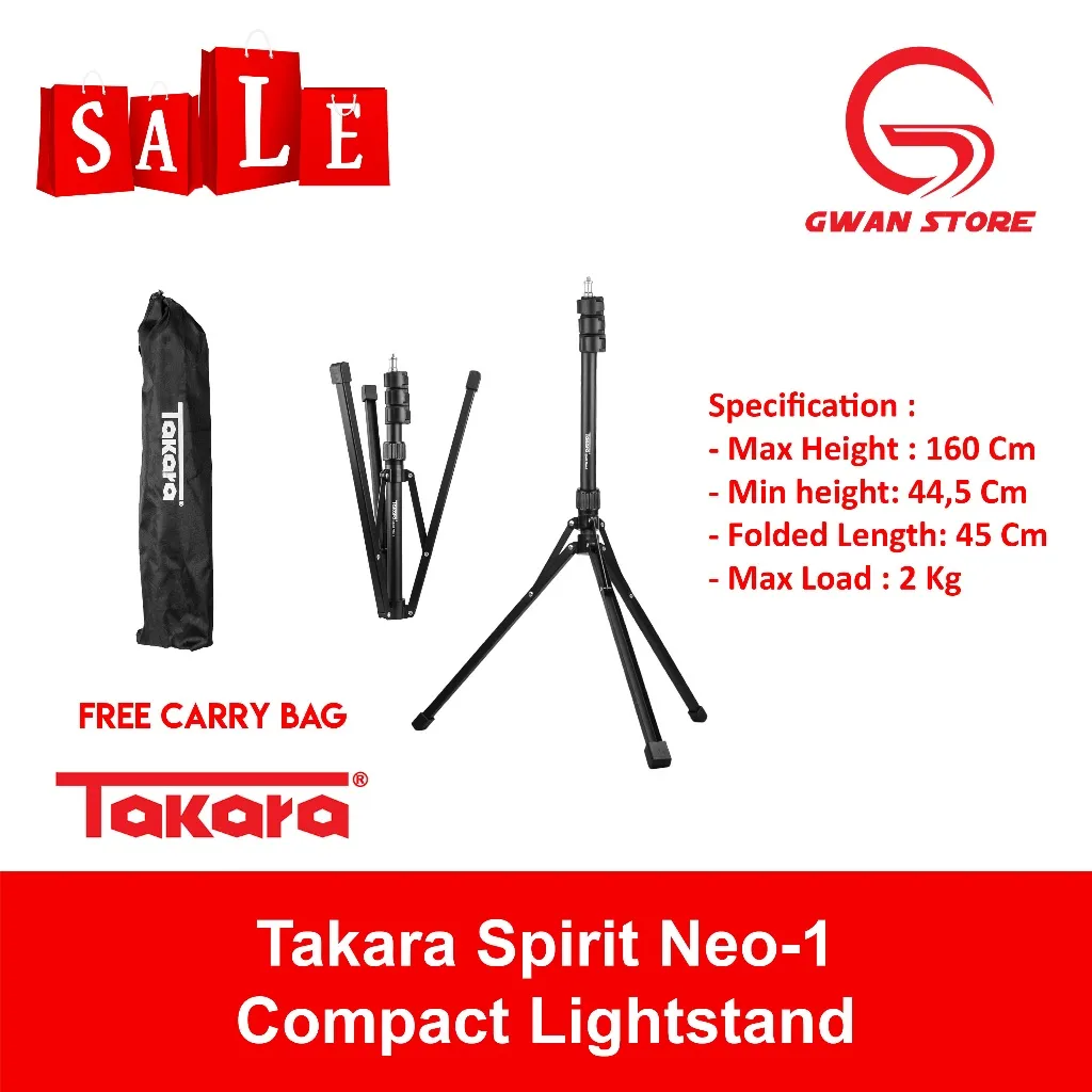 Takara Spirit Neo 1 Compact Light Stand Tripod for Lighting & Studio Flash Umbrella