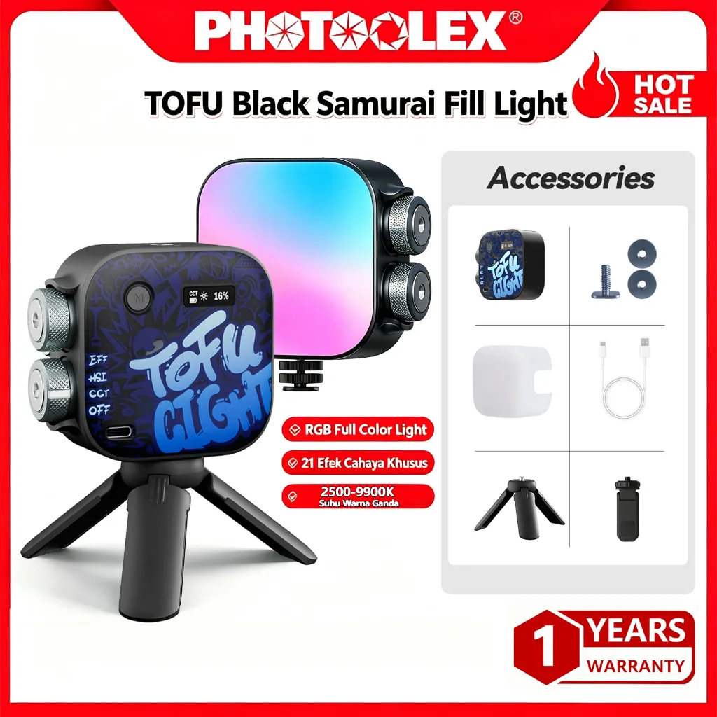 PHOTOOLEX Resmi Fill Light Lampu Isi Warna Penuh TOFU Black Samurai RGB HSI36000 Lampu Fotografi LED CRI 96+