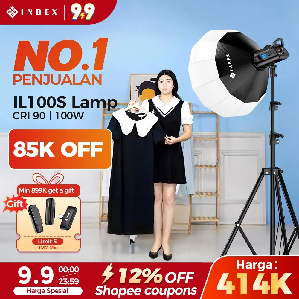 INBEX IL-100S Lampu Softbox Lighting Studio pencahayaan live foto video warna akurat 2800k-6500k hasil natural cocok untuk konten kreator dan studio flash light