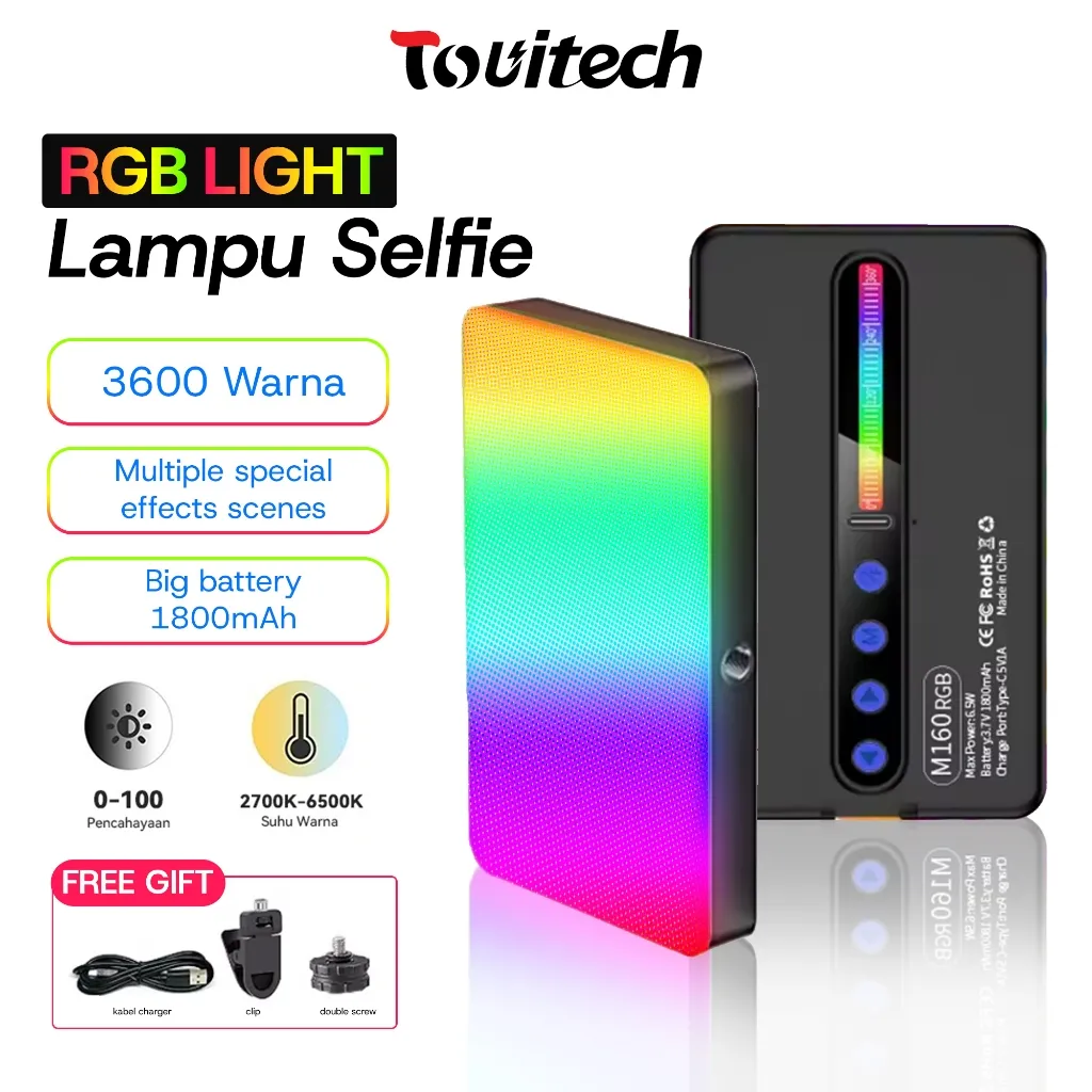 TOUITECH Lampu Fill Saku RGB Lampu LED Video Lampu Studio Led Lighting Portable Mini Lampu Fotografi RGB Led Video Light Untuk Camera Handphone RCL06