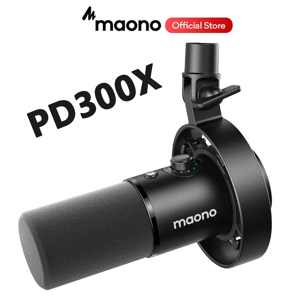 Maono PD300X Dynamic Microphone XLR/USB Dual Mode Podcast Microphone Professional Studio Recording Mic with Maono Link App,192kHz/24bit,Noise Reduction,Mic Gain,Monitoring and Mute for PC,Smart Phone,Streaming, Podcasting,Recording