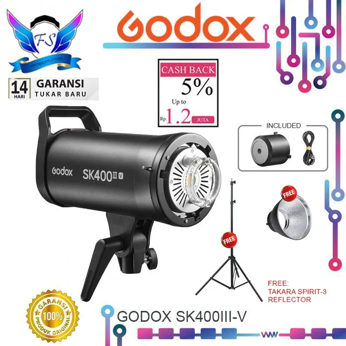 Lampu Godox SK400III-V Studio Flash Monolight SK 400III V Lampu Studio Flash Godox SK400III V SK400IIIV