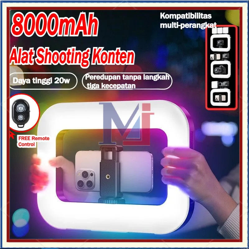 [COD] Portable LED Ring Light Shooting Content 20W / Alat Shooting Konten / Lightning Konten / Lampu Konten Kreator Live Lighting Studio Background Video Vlog / LED Video Light 8000mAh 2500-8500K