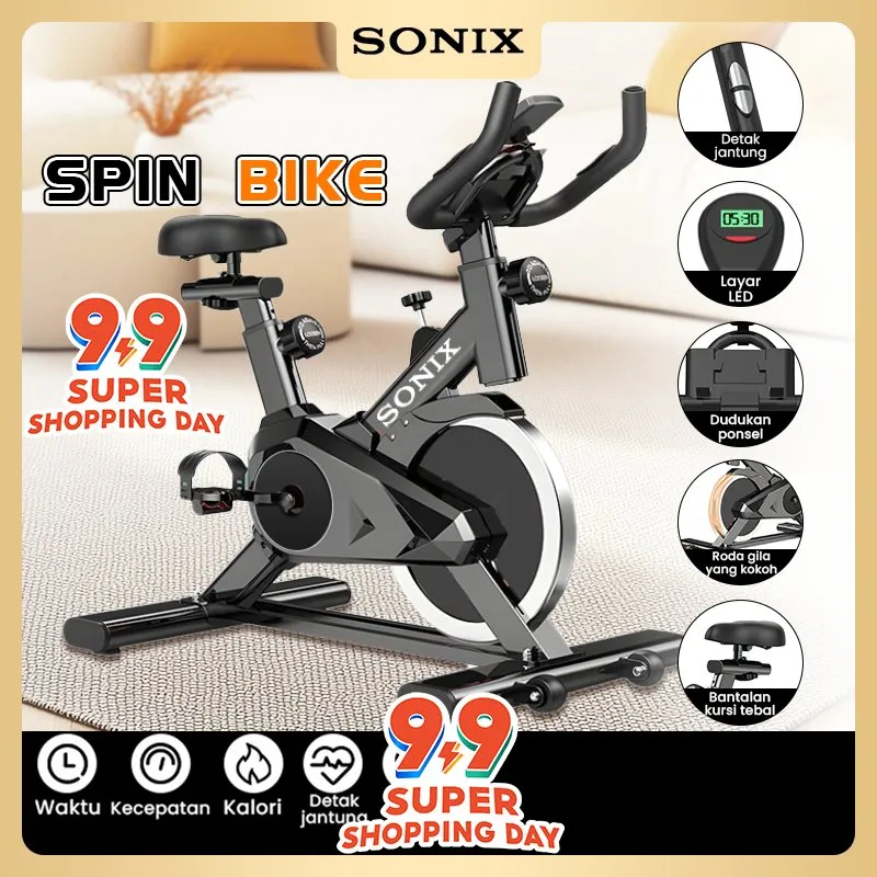 Sonix Spinning Bike SPB01 Static Peralatan Fitness Sports Sepeda Statis Exercise Bikes Spinning Ultra Quiet Indoor Sports Equipment Bicycle Heart Rate Test Layar LED