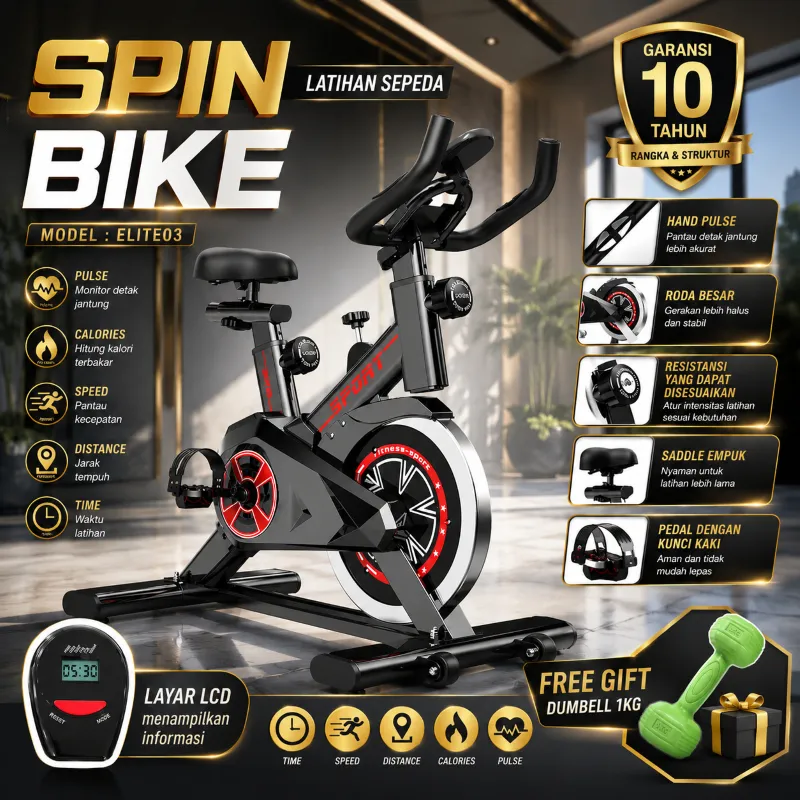 HTD SPORT Spinning Bike Sepeda Statis Tes Detak Jantung With Phone Holder Layar LED Keep Going Max For Body Maximal Exercise Bikes Ultra Quiet Sonix