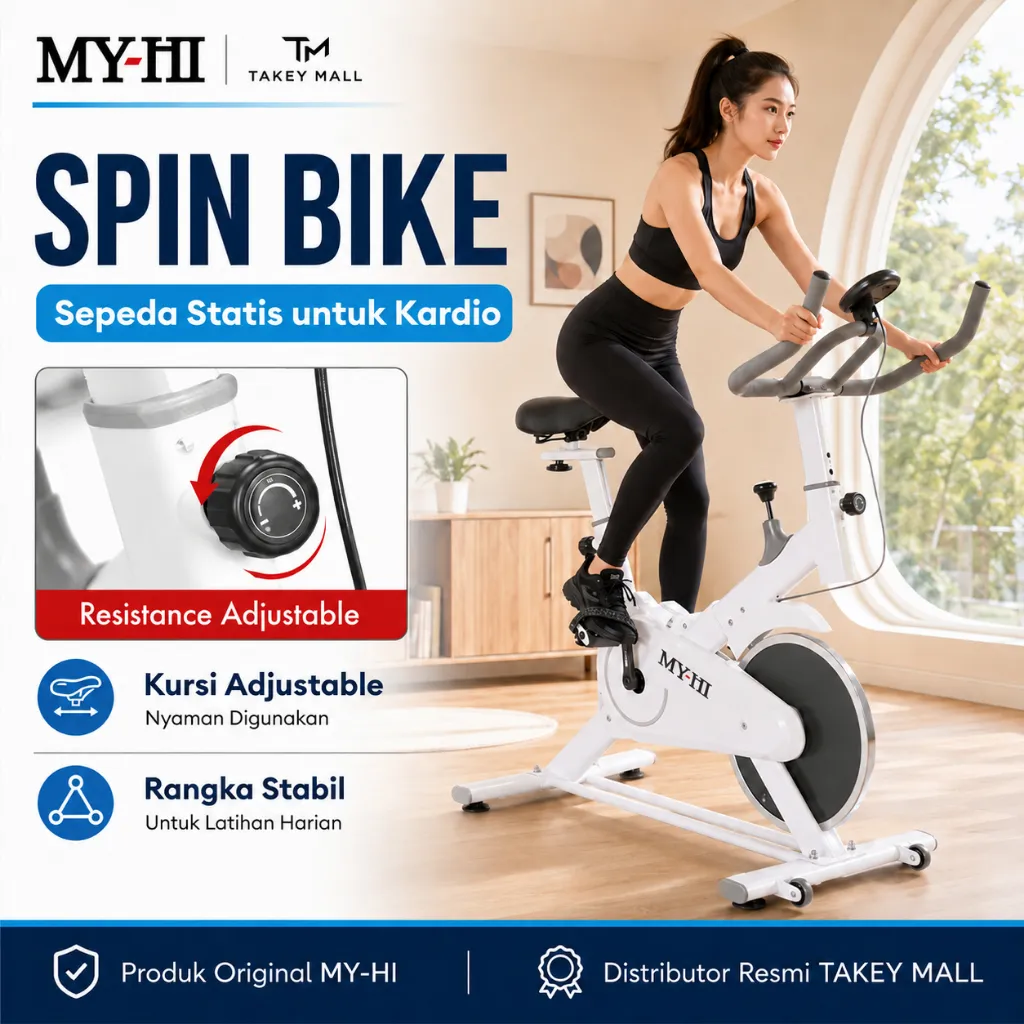 TAKEY  Sepeda Statis Alat Fitness  Adjustable Seat Exercise Bike  Tes detak jantung Spinning bike