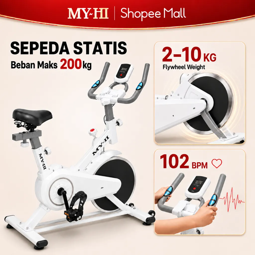MY-HI Sepeda Statis Spinning Bike Putih Tes Detak Jantung Sepeda olahraga Exercise Peralatan Olahraga