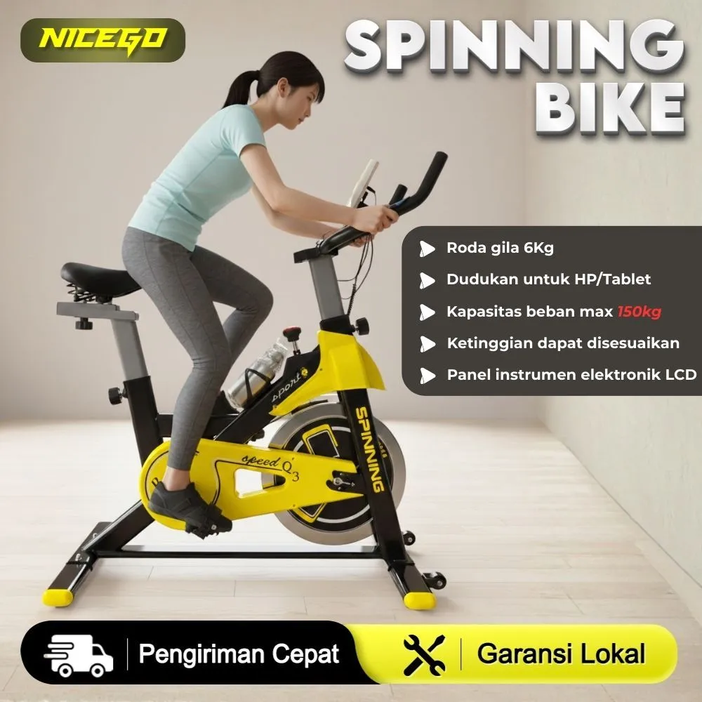 NICEGO Sepeda Statis Spinning Bike 6kg Roda Gila Exercise Bike Adjustable Seat Tes Detak Jantung Alat Fitness
