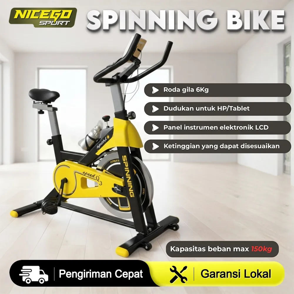 NICEGO SPORT Sepeda Statis Spinning Bike 6kg Roda Gila Dengan tempat gelas Tes Detak Jantung Exercise Bike