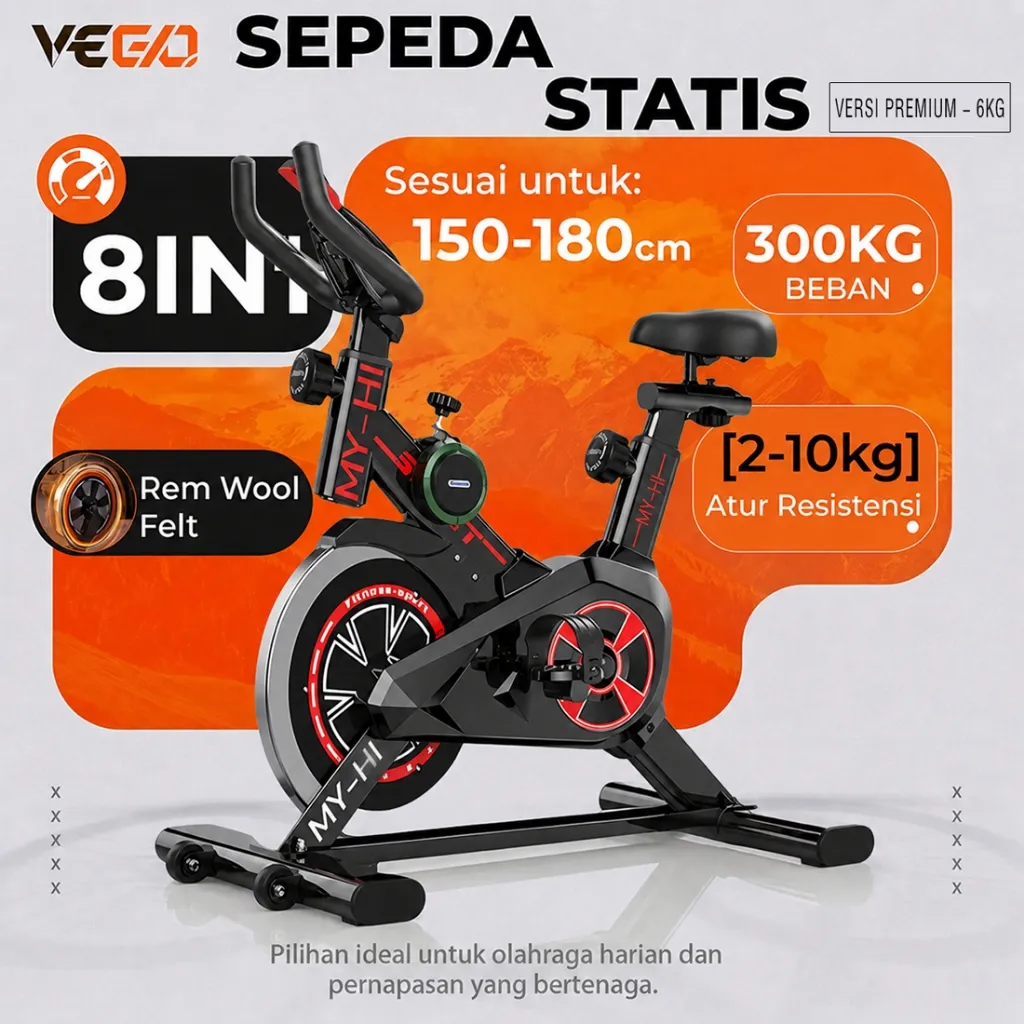 VEEGO Sepeda statis Spinning Bike Tes Detak Jantung Sepeda olahraga Exercise  Peralatan Olahraga Alat Rehabilitasi