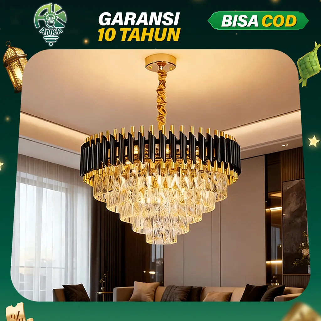 Anka Lampu Gantung Kristal Mewah 40/50/60cm 3 Warna Ruang Tamu Lampu Gantung Kristal Nordik Hias COD