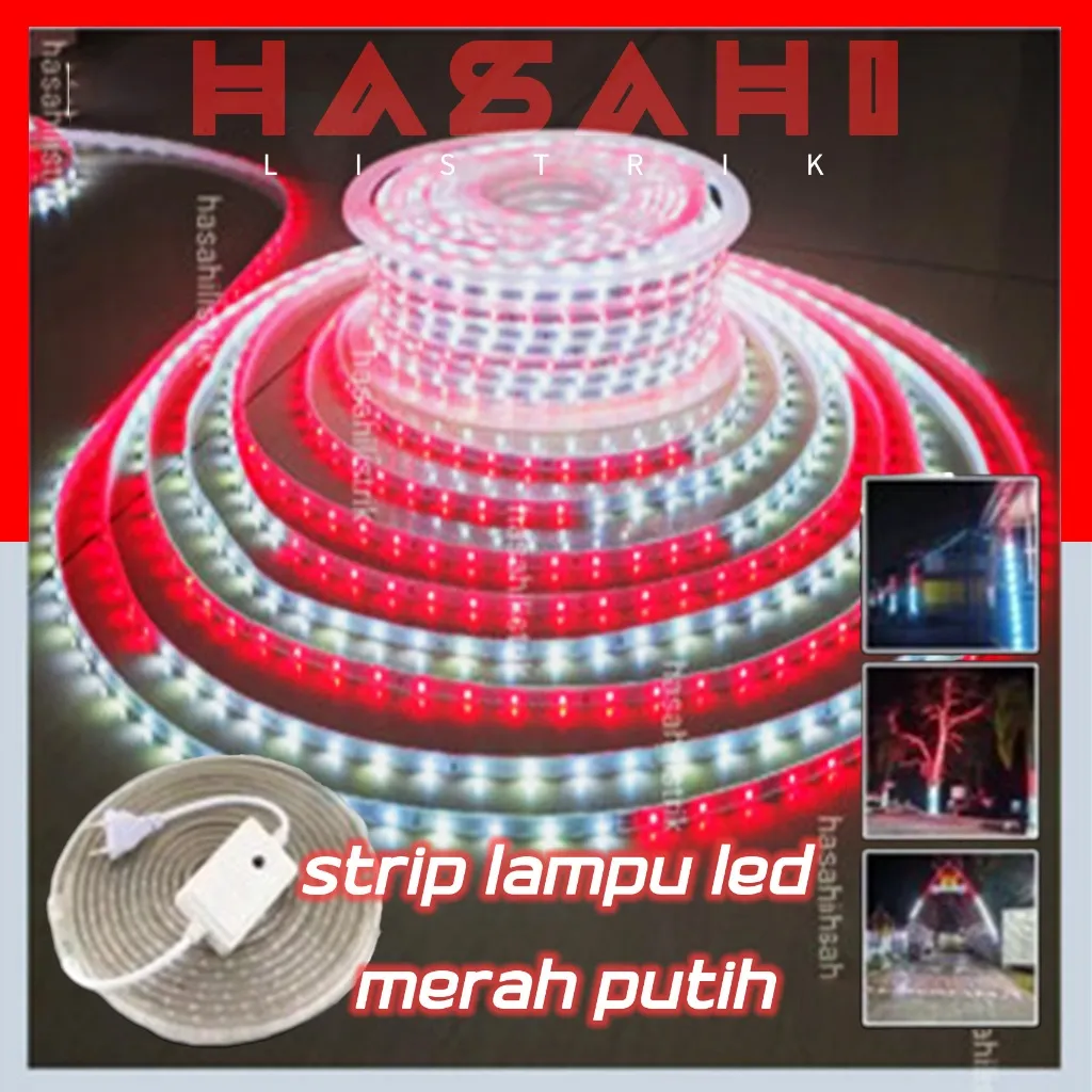 Lampu LED Strip Selang Warna Warni 3528 2835 220V + Adaptor 8~11M Outdoor Led Strip Agustus Lampu Hias