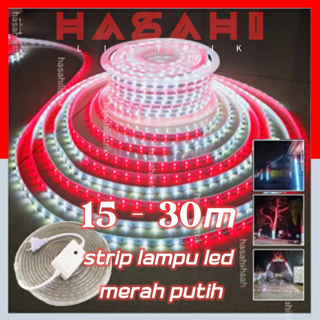 Lampu LED Strip Selang paket RGB 3528 2835 220V + Adaptor 15M/20M/25/30M Outdoor Led Strip Agustus Lampu Hias