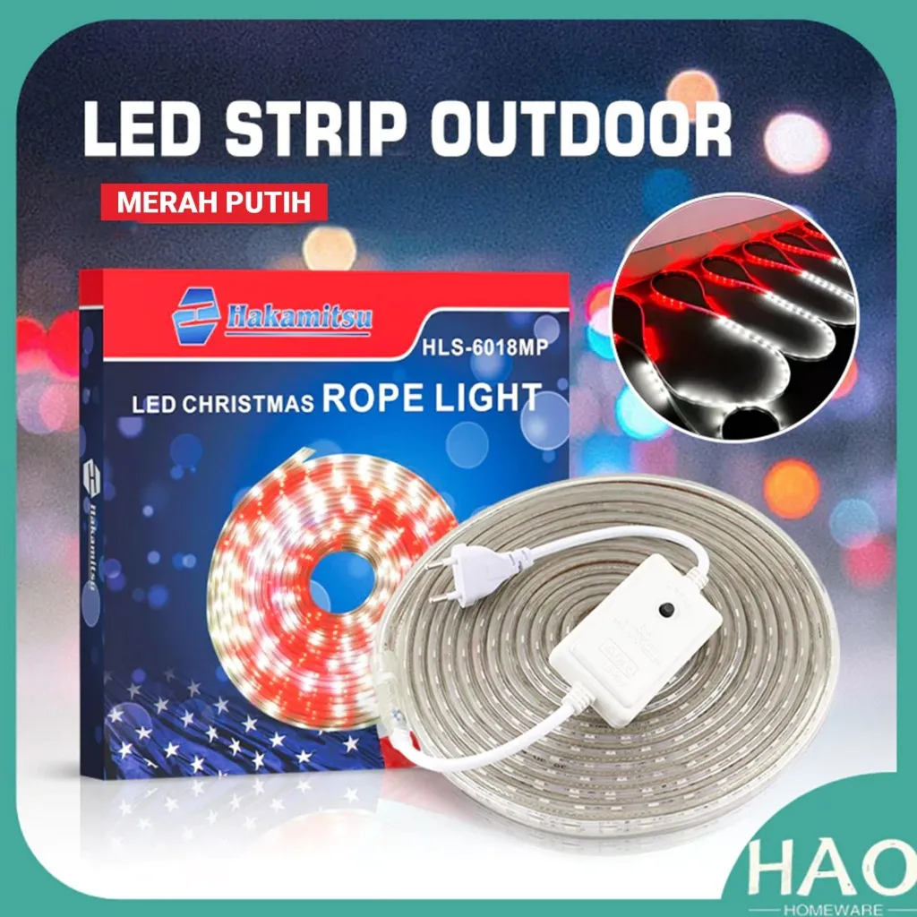 Lampu LED Strip Outdoor Merah Putih  Termasuk Adaptor 220V / Lampu Hias Anti Air LED 2835 3528 Strip 17 Agustus