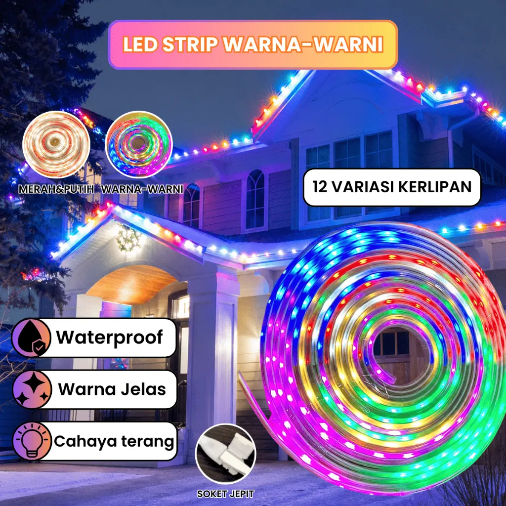 Lampu strip Merah Putih 17 Agustus 10m / lampu hias Bendera Indonesia Hari Nasional 10meter & 8meter / lampu strip warna warni / RGB warna warni kelap Kelip