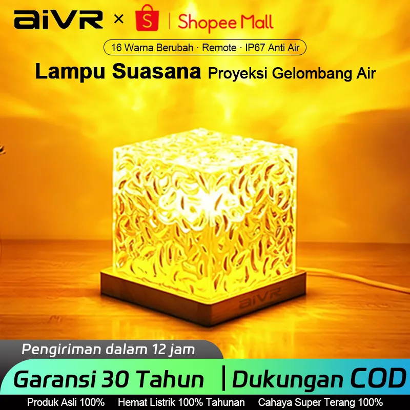 AIVR Lampu Crystal Meja Lampu Proyektor Aurora 16 Warna Lampu LED Kamar Lampu Tidur Aesthetic Lampu Tidur Proyektor Kotak Lampu Meja Kristal Crystal Lamp Lampu Hias