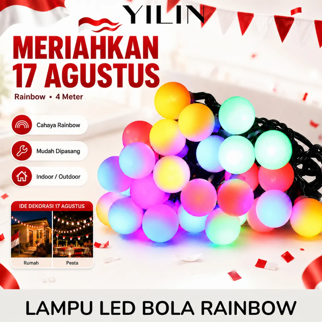 Lampu Tumblr Bola Anggur LED 4 Meter Rainbow Lampu Hias Dekorasi Natal Pesta Indoor Outdoor
