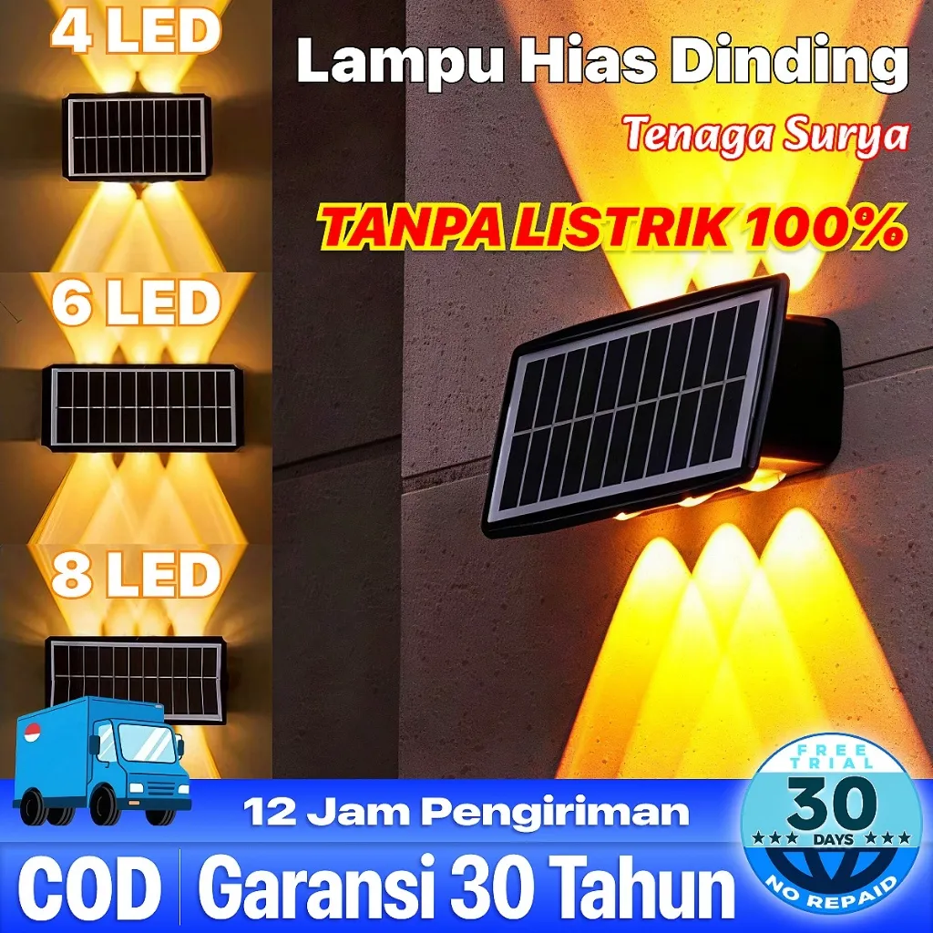 [Garansi 30 tahun] Lampu Hias Dinding Tenaga Surya Lampu Dinding Taman Outdoor Teras Hias 4/6/8 LED Lamp Taman Tenaga Matahari Surya Outdoor Solar Panel Sensor Light
