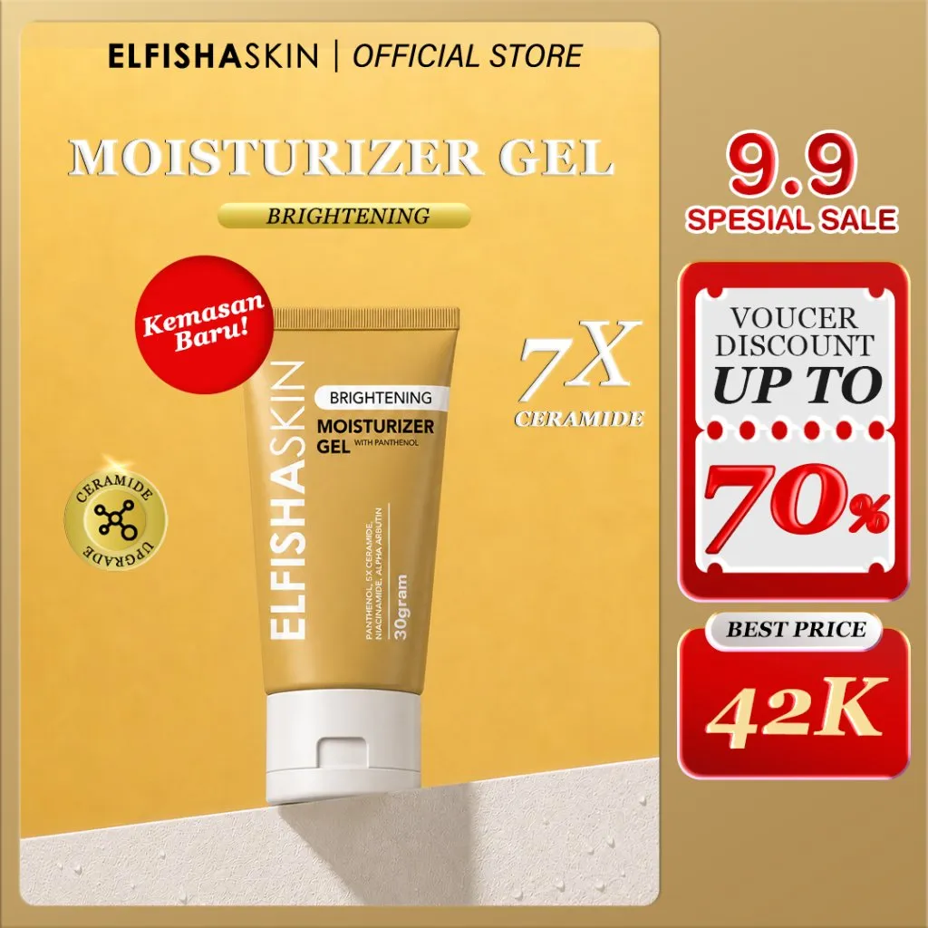 Elfisha Skin - Brightening Moisturizer Gel Niacinamide Ceramide Panthenol dan Aloevera Pelembab Wajah Mencerahkan dan Memperbaiki Skin Barrier