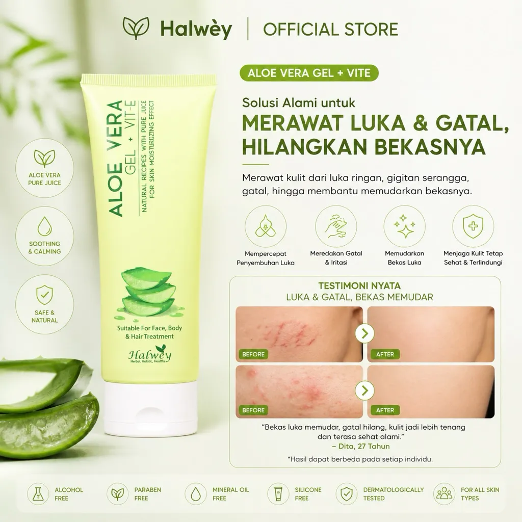 ALOE VERA GEL ALAMI NON ALCOHOL + Vitamin E Hawey BPOM pelembap alami kulit tubuh & wajah
