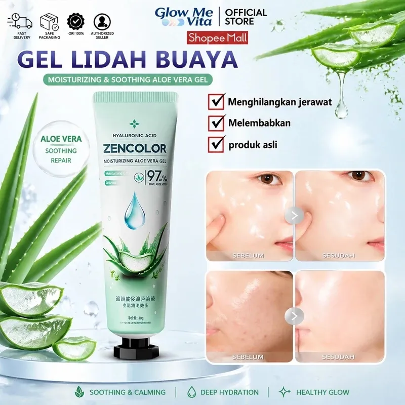 Glow Me Vita Moisturizing Aloe Vera Gel 30gr Exfoliating Whitening Gel Skincare Anti-Penuaan Kerut Alami Untuk Semua Jenis Kulit Pemutih Wajah Memutihkan