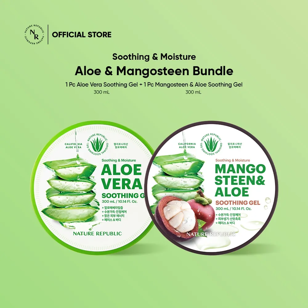 NATURE REPUBLIC [2 PCS] ALOE VERA + MANGOSTEEN ALOE Soothing & Moisture Gel 300ml