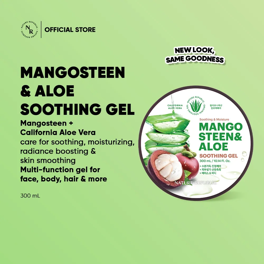 NATURE REPUBLIC Mangosteen & Aloe Vera Soothing & Moisture Gel 300ml | Face & Body Gel Multifungsi dengan Antioxidant Mencerahkan & Menyegarkan Kulit