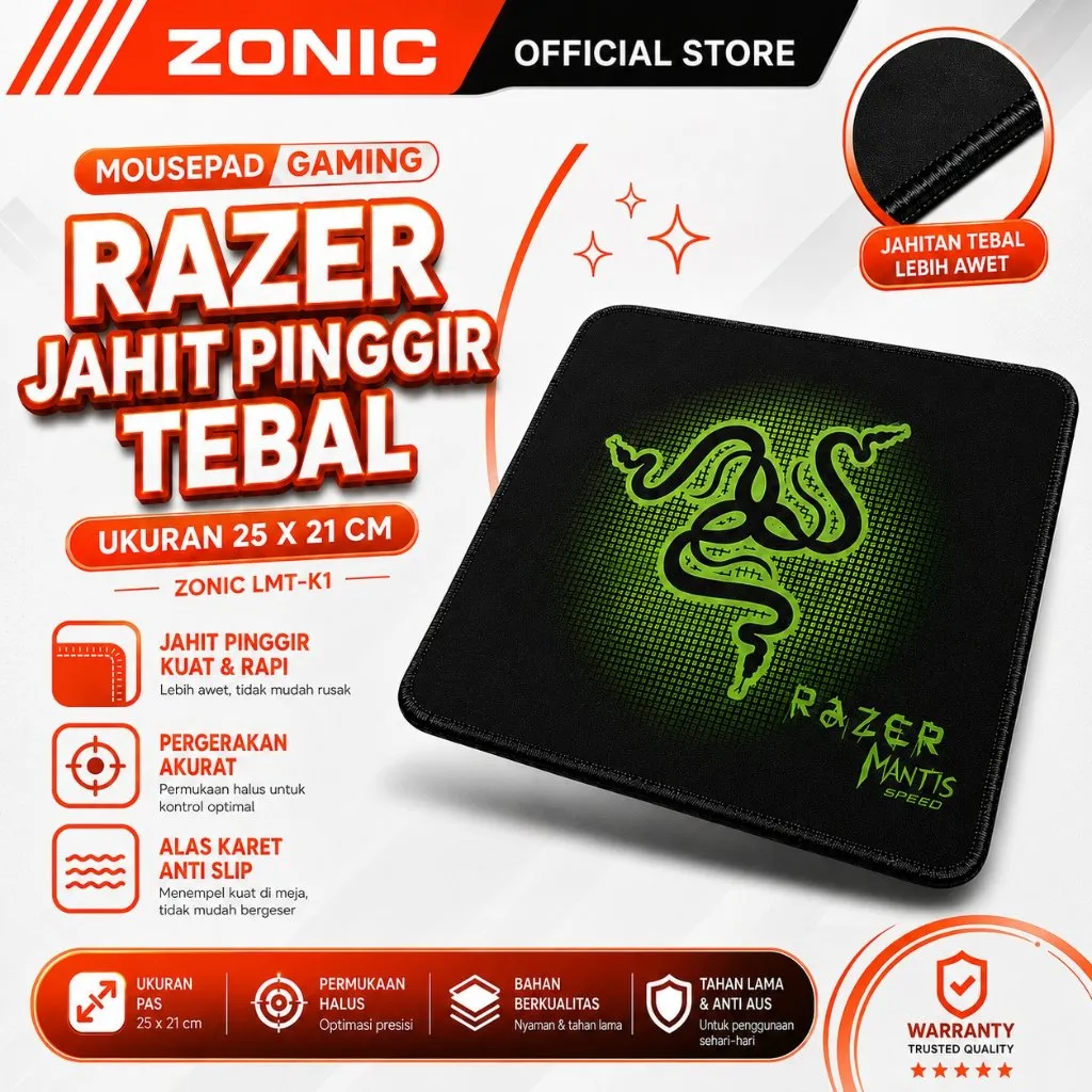 ZONIC LMT-K1 Mousepad Gaming Razer 25 X 21 / Alas Mouse Pad Gaming 25 X 21 / Tatakan Mouse Pad 25 X 21 / Mouse Pad Gaming 25 X 21