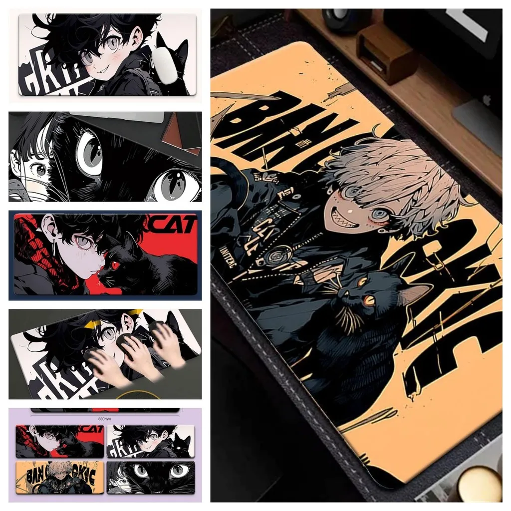 Random Style Shipped at Random Large Mouse Pad 80x30cm Anti Slip Gaming Mousepad Non Slip Base Precise Tracking Office and Gaming Use Durable and Comfortable Waterproof Mousepad The Black Cat Boy