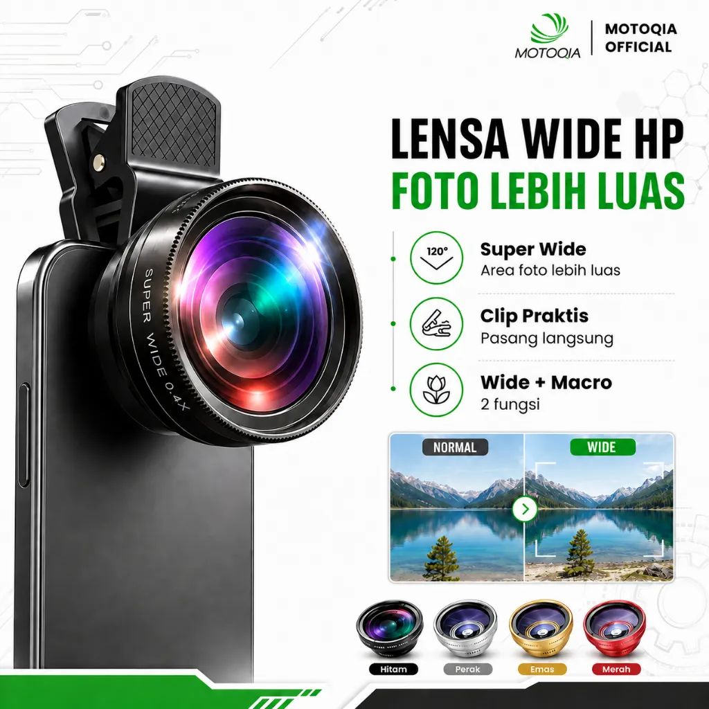 MOTOQIA Lensa Kamera HP 2in1 Wide Angle 0.45X Macro HD untuk iPhone Android