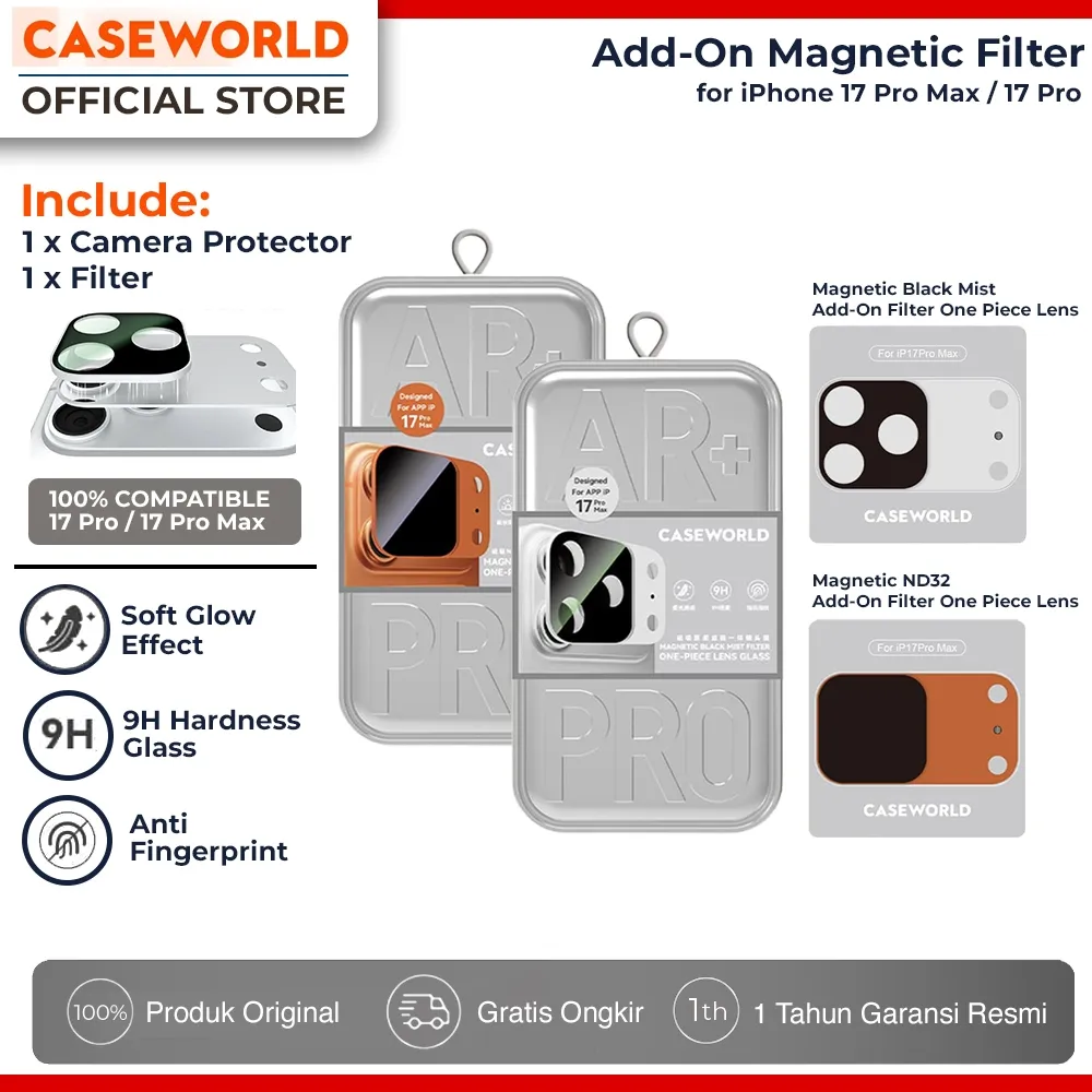 Caseworld Add On Magnetic Filter for iPhone 17 Pro Max / 17 Pro - NPL / ND32 / CPL / Black Mist Lens Protector Pelindung Kamera