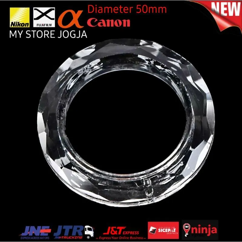Kaca Prisma Kristal Bundar Ring Circular Pendant 50mm Prism Chandelier Crystal Ring Of Fire Tube Tubes Efek Foto Video Fotografi Videografi Lens Effect Flare Lensa Glass Camera Sony Canon Nikon Z F Fujifilm lens ring of fire tembaga teardrop diamond