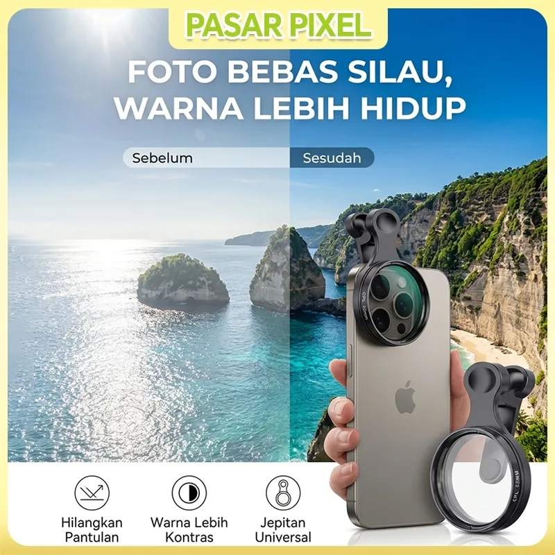 Filter polarisasi ponsel, filter fotografi khusus, filter polarisasi CPL profesional definisi tinggi, filter tambahan universal 52mm untuk pemotretan.