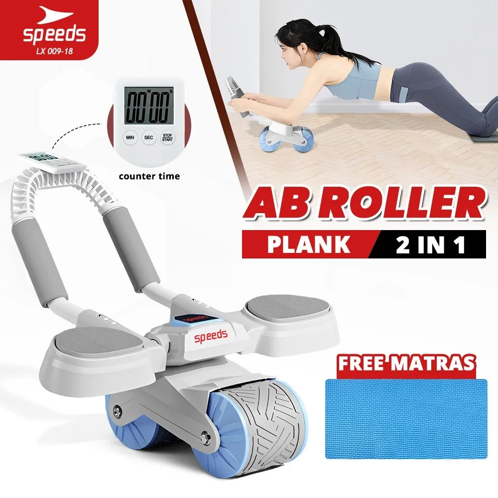 SPEEDS AB Roller Wheel With Plank Trainer 2in1 Abdominal Core Roller Push Up Sit Up Stand Automatic Rebound 2 Roda Gym Fitness Ringan 009-18