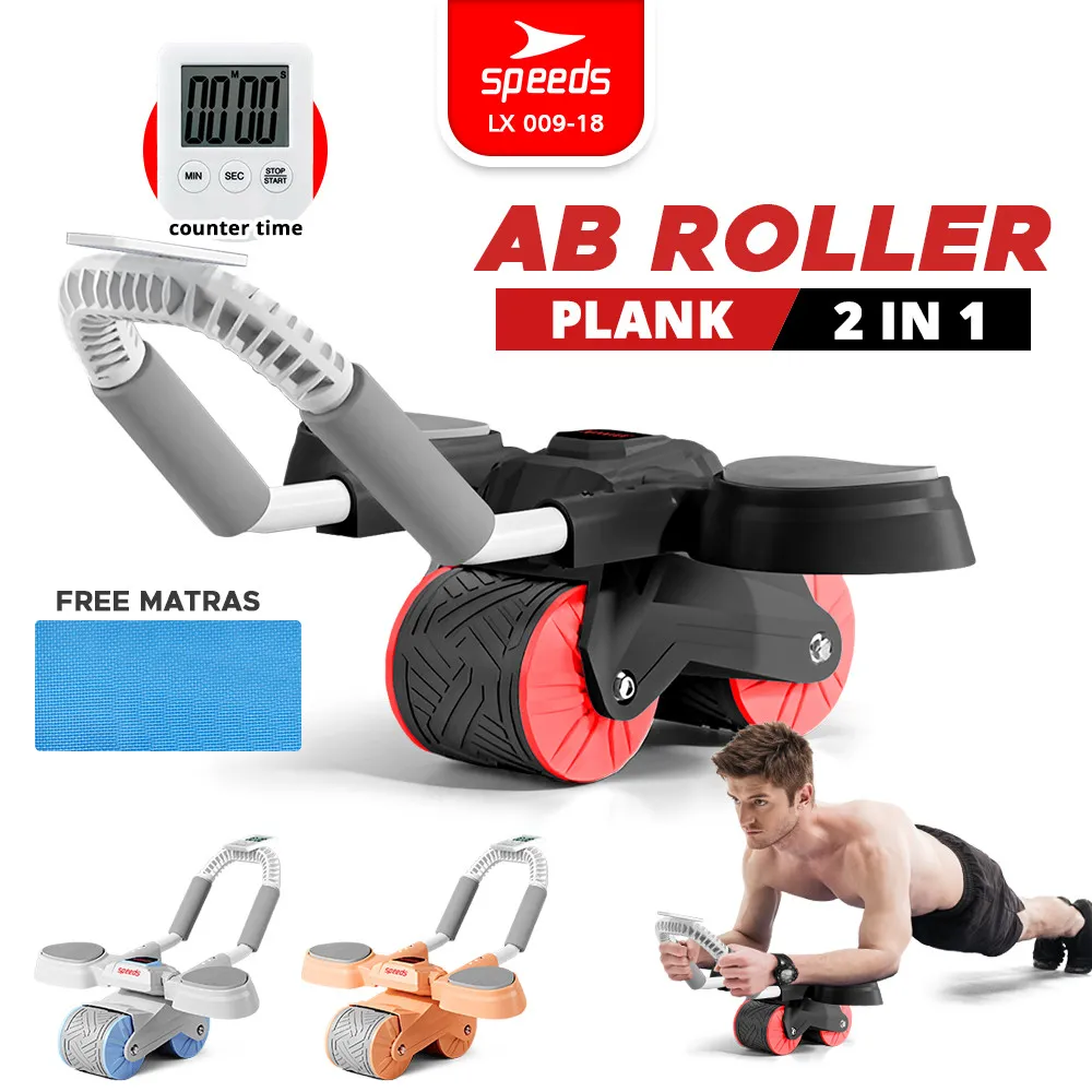 SPEEDS Ab Wheel Ab Roller Wheels Plank Trainer 2in1 Abdominal Core Roller Push Up Sit Up Stand Automatic Rebound Gym Fitness Simple 009-18