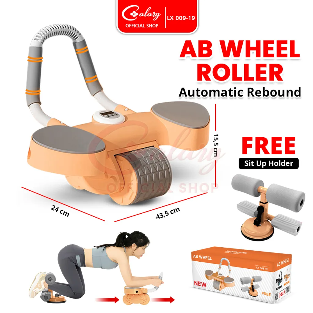 CALARY Ab Wheel 2in1 Roller Plank Trainer Core Roller Pembentuk Otot Automatic Rebound 009-19 ORANGE