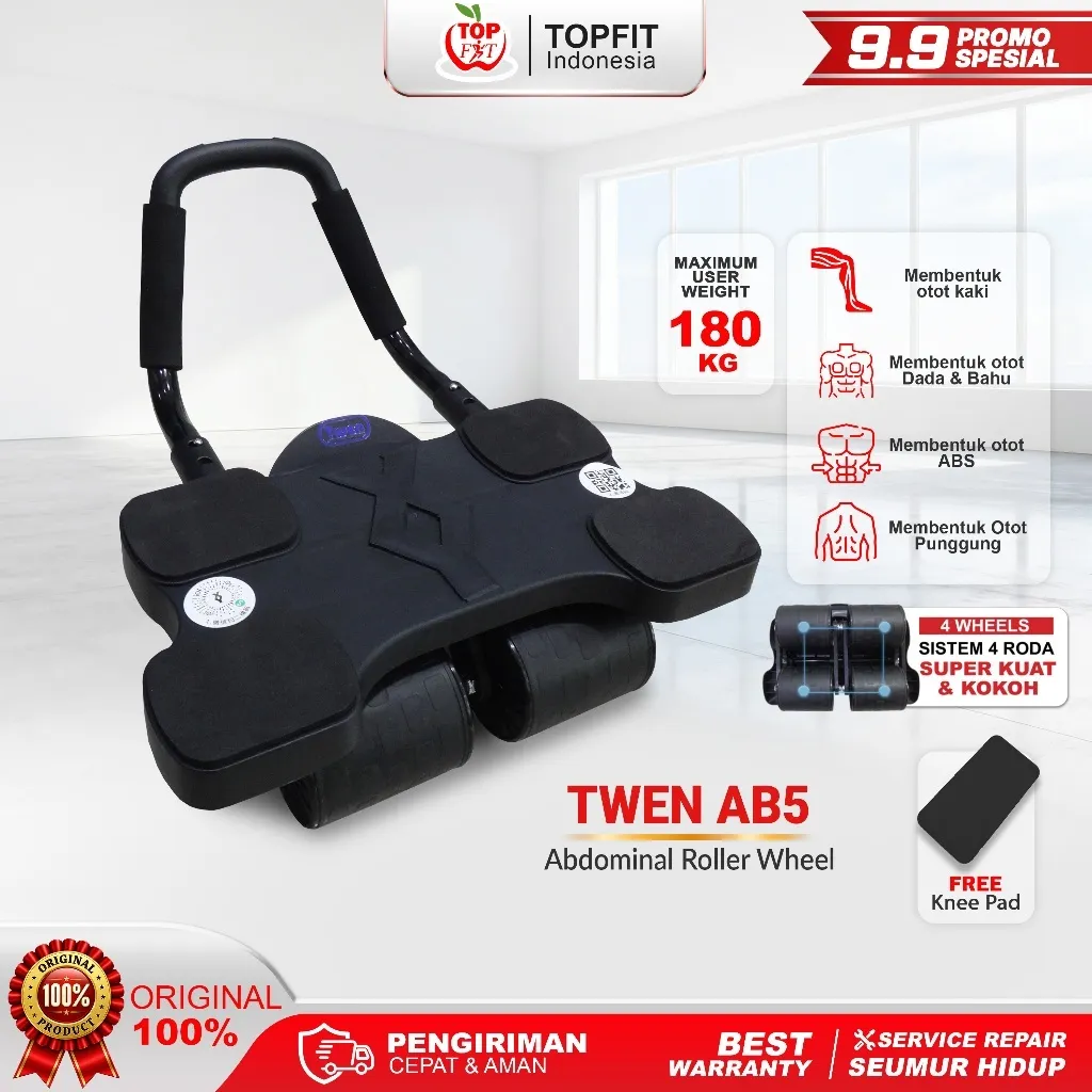 Ab Wheel  TWEN Ab Roller Plank Trainer Abdominal Core Roller Automatic Fitness Perut Multifungsi