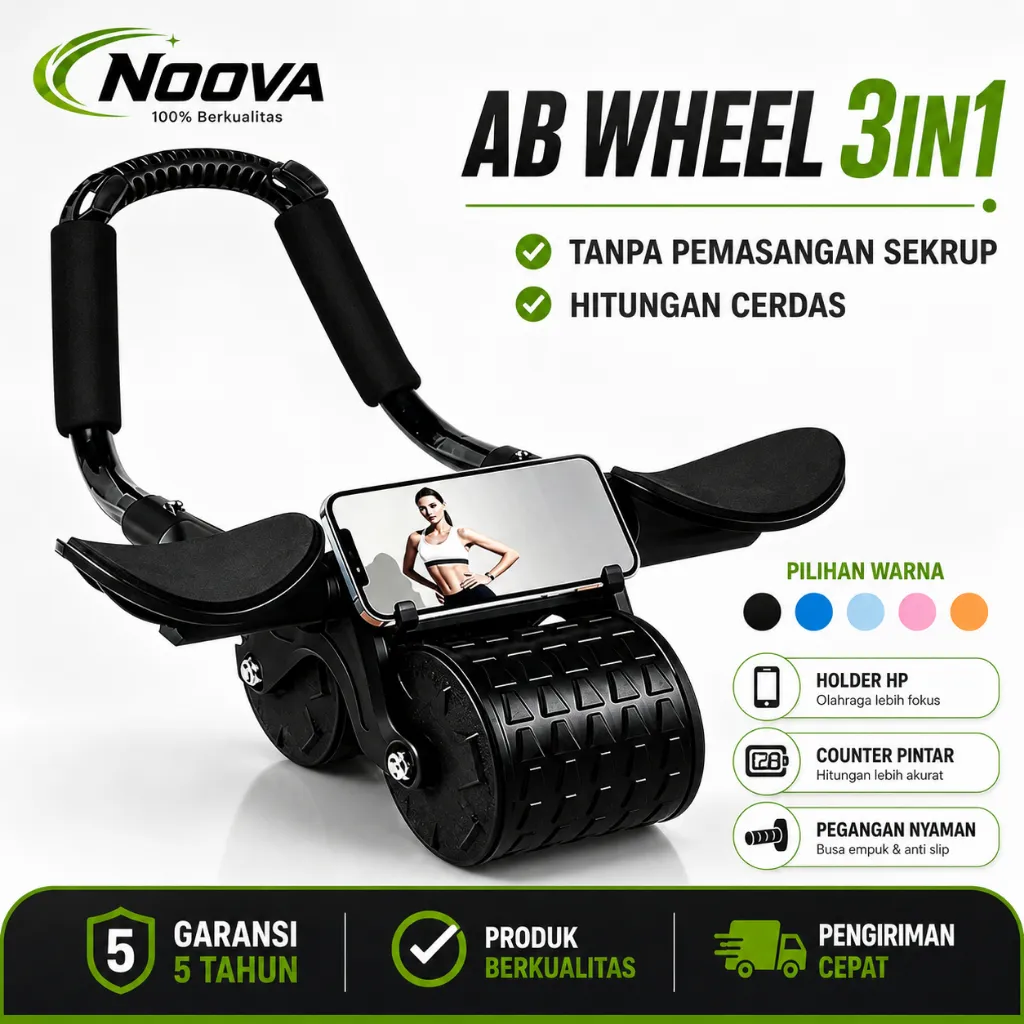 NOOVA  Ab Roller Wheels Plank Trainer 2 in1 Abdominal Core Roller Automatic Rebound Olahraga