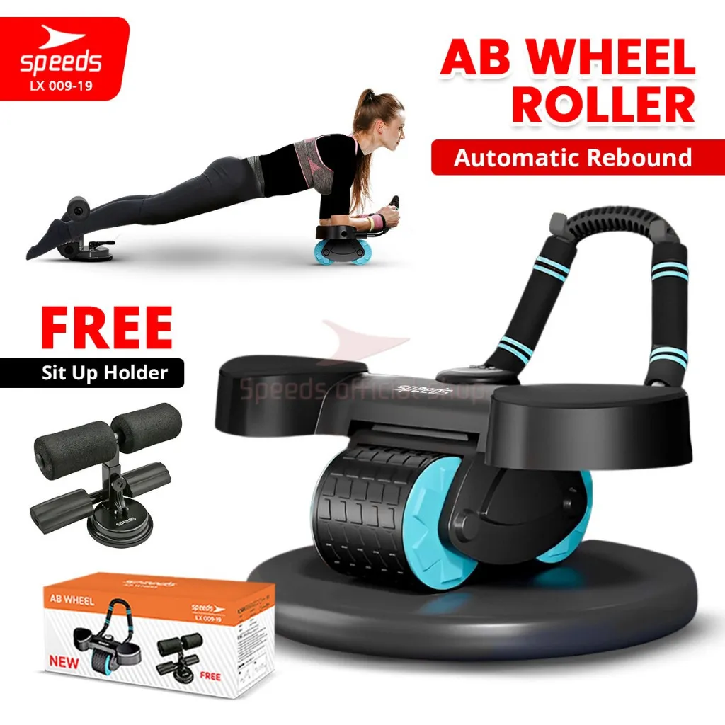 SPEEDS Ab Wheel 2in1 Ab Roller Wheels Trainer Plank Abdominal Core Roller Alat Automatic Rebound Gym 009-19 HITAM