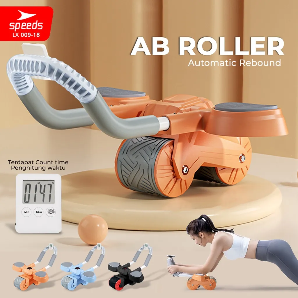 SPEEDS AB Roller Wheel With Plank Trainer 2in1 Abdominal Core Roller Push Up Sit Up Stand Automatic Rebound 2 Roda Olahraga Fitness LX 009-18