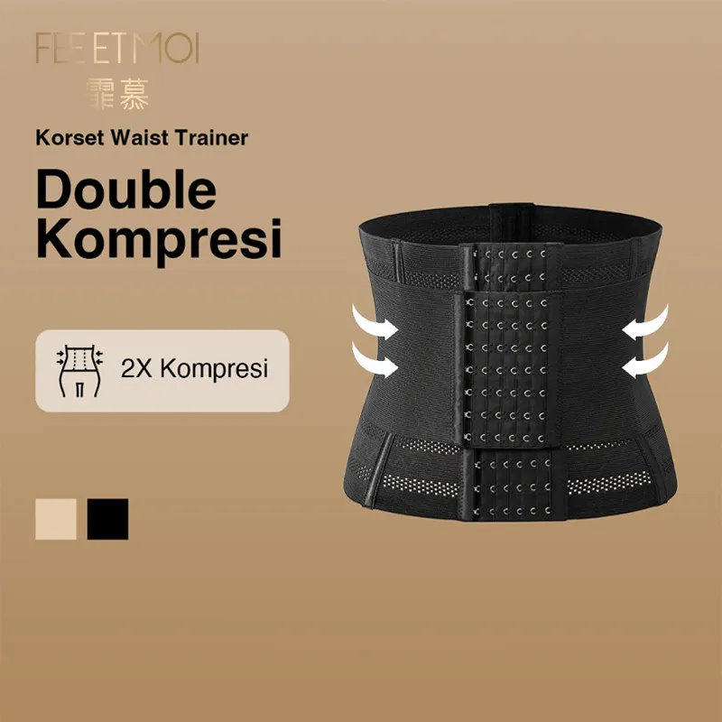 FEE ET MOI-Premium Sport Korset Resleting Waist Shaper Double High Compression Core Corset Korset Waist Trainer Dengan Belt Kompresi Ekstra