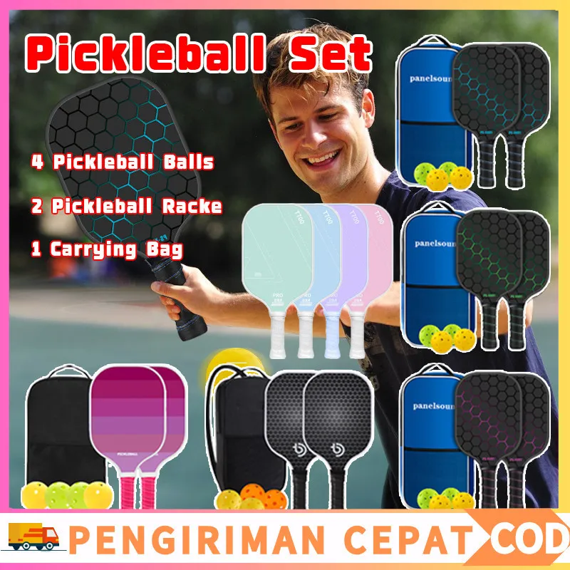 [Penjual Lokal] 1Set Pickleball T700 Paddle Raket Pickleball Bahan Serat Karbon Honeycomb Core Fiberglass Indoor Outdoor Pickle Ball Tenis Tennis Pingpong Trainer 2 Rackets + 4 Balls+1 Ransel Pickle Ball Set