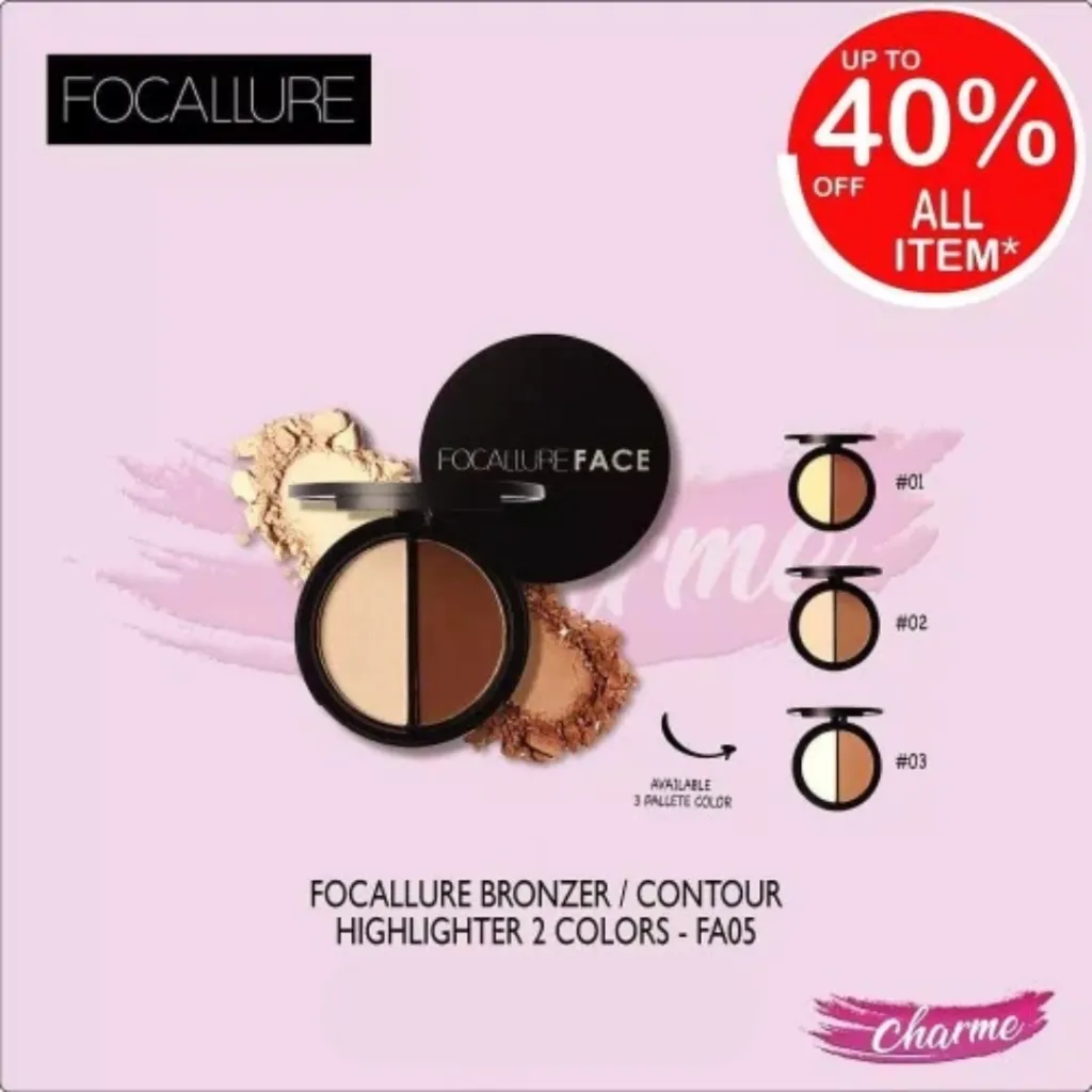(READY & ORI!) FOCALLURE Contour & Highlighter Duo Powder Cake 2 color Bronzer FA 05 FA05