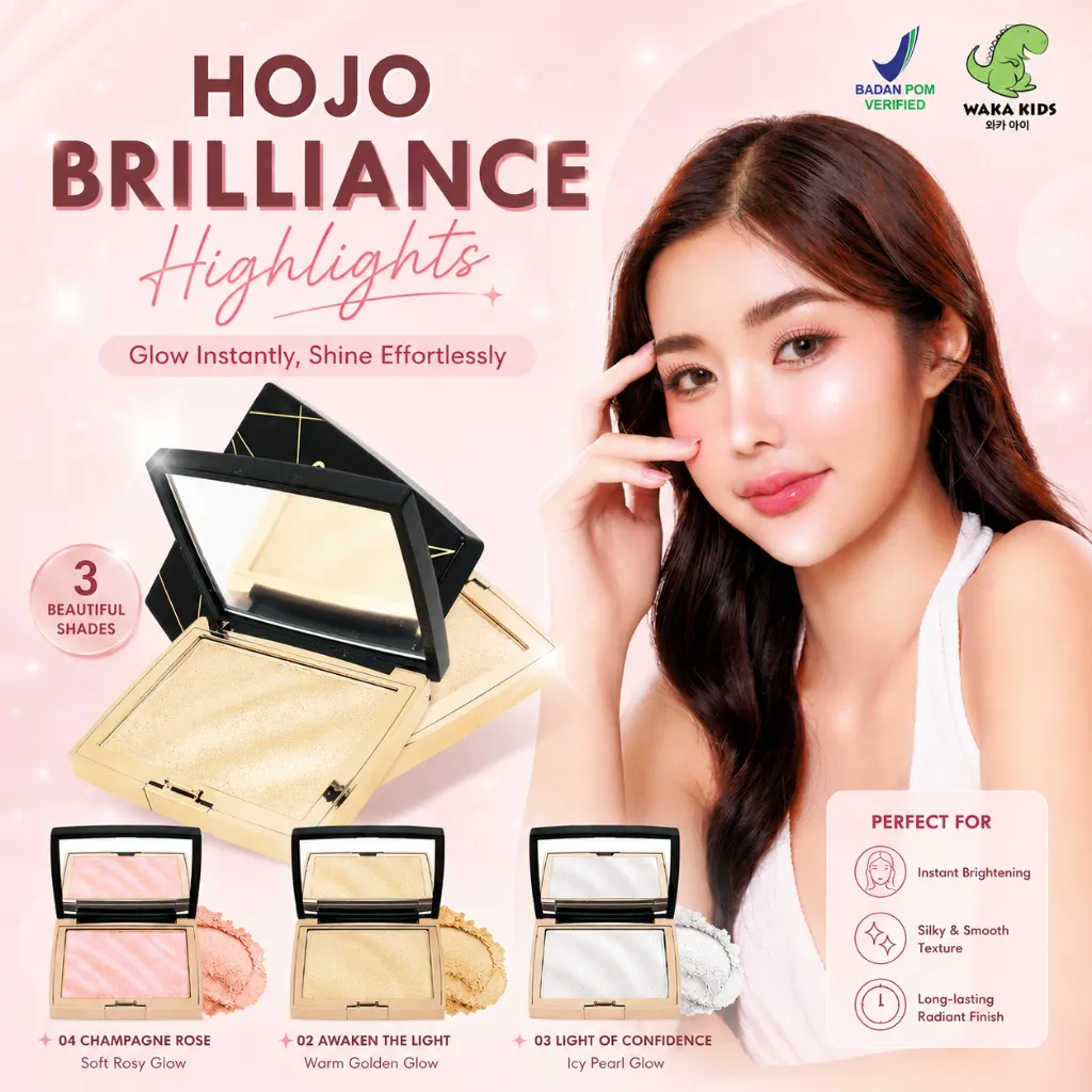 BPOM Hojo Highlighter Palette Shimmering Stereoscopic Highlights Glitter Glow Make Up Original Venrc Wakakids
