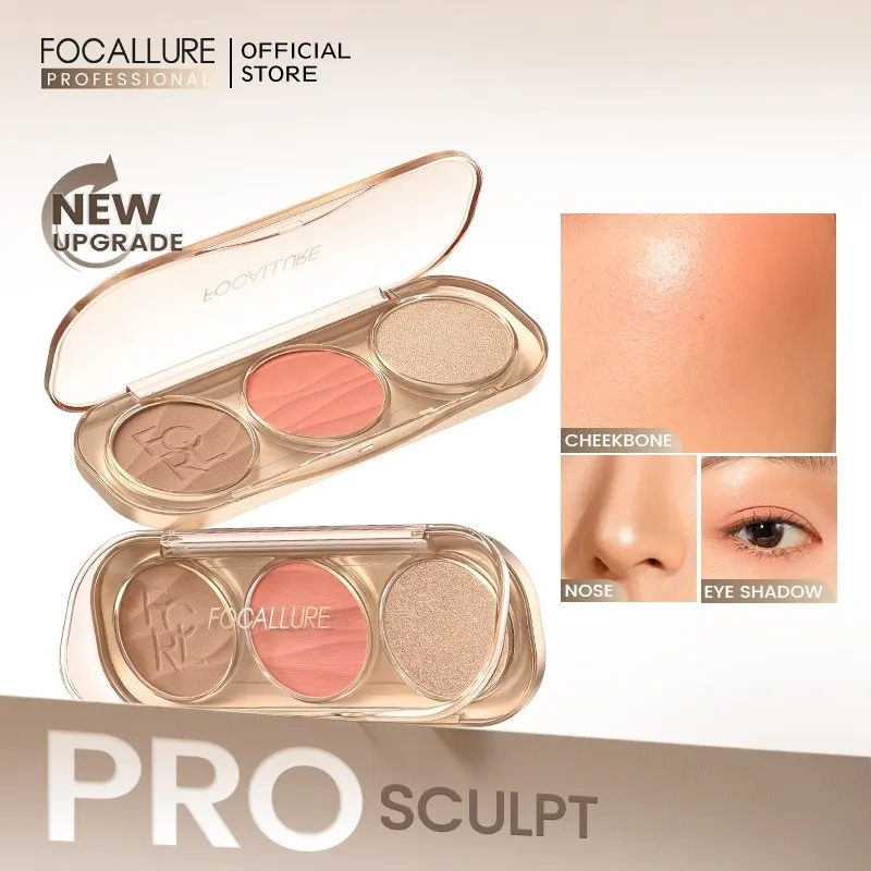 FOCALLURE Pro Sculpt 3-in-1 Palette Blush Contour Highlighter Ultra-Pigmented